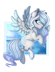 Size: 1065x1396 | Tagged: safe, artist:shady-bush, oc, oc only, oc:sky night, pegasus, pony, clothes, female, mare, not snowdrop, scar, socks, solo, two toned wings, wings