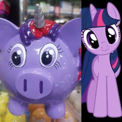 Size: 2896x2896 | Tagged: safe, twilight sparkle, pig, pony, unicorn, g4, high res, horn, piggy bank, pigified, species swap, twilight porkle, wat, wtf