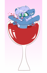 Size: 2000x3100 | Tagged: safe, artist:etoz, oc, oc only, oc:vesperal breeze, pegasus, pony, alcohol, blood, commission, cup, cup of pony, cute, female, high res, mare, micro, solo, splashing, wine, wine glass, ych result