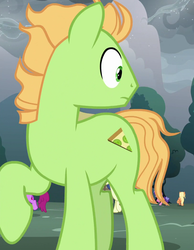Size: 812x1049 | Tagged: safe, screencap, amber grain, berry blend, berry bliss, berry punch, berryshine, peppe ronnie, earth pony, pony, g4, the ending of the end, background pony, cropped, female, friendship student, looking back, male, mare, raised hoof, running, solo focus, stallion