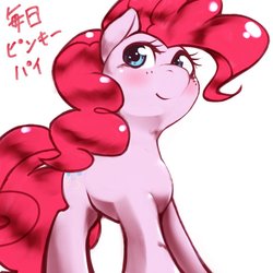 Size: 1200x1200 | Tagged: safe, artist:kurogewapony, pinkie pie, earth pony, pony, g4, cute, diapinkes, female, japanese, mare, simple background, solo, white background