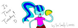 Size: 2212x814 | Tagged: safe, artist:discipleofandrewryan, sonata dusk, human, equestria girls, g4, my little pony equestria girls: rainbow rocks, 1000 hours in ms paint, :d, badly drawn, female, food, happy, ms paint, simple background, solo, stylistic suck, taco, taco tuesday, white background
