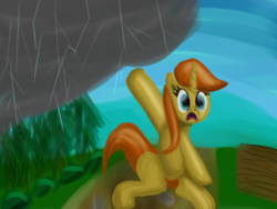 Size: 1920x1440 | Tagged: safe, artist:platinumdrop, oc, oc only, unnamed oc, pony, unicorn, cloud, forest, lightning, solo