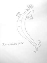 Size: 1440x1920 | Tagged: safe, artist:tjpones, smolder, g4, female, impossibly long torso, monochrome, pencil drawing, solo, traditional art, trogdor, wat