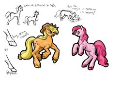 Size: 1024x724 | Tagged: safe, artist:luckyorigamistars, applejack, pinkie pie, earth pony, pony, g4, chest fluff, colored hooves, cowboy hat, cutie mark, duo, female, hat, headcanon, headcanon in the description, mare, rearing, running, simple background, smiling, unshorn fetlocks, white background