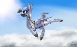 Size: 3600x2200 | Tagged: safe, artist:andromailus, original species, plane pony, pony, cloud, f-104 starfighter, high res, plane, solo