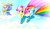 Size: 3974x2322 | Tagged: safe, artist:liaaqila, bow hothoof, rainbow dash, scootaloo, windy whistles, pegasus, pony, g4, alternate hairstyle, clothes, cloud, female, flag, flying, high res, male, mare, scootaloo can fly, scootalove, shirt, stallion, sweater, traditional art, uniform, wonderbolts, wonderbolts uniform