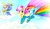 Size: 3974x2322 | Tagged: safe, artist:liaaqila, bow hothoof, rainbow dash, scootaloo, windy whistles, pegasus, pony, g4, alternate hairstyle, clothes, cloud, female, flag, flying, high res, male, mare, scootaloo can fly, scootalove, shirt, stallion, sweater, traditional art, uniform, wonderbolt scootaloo, wonderbolts, wonderbolts uniform