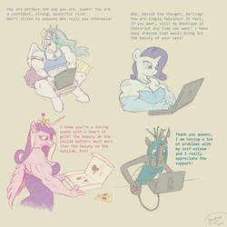 Size: 1700x1700 | Tagged: safe, artist:bigrigs, princess cadance, princess celestia, queen chrysalis, rarity, alicorn, changeling, unicorn, anthro, g4, /fit/, buff, buff guys help out nerdy kid, computer, food, laptop computer, meat, meme, muscles, muscular female, peetzer, pepperoni, pepperoni pizza, pizza, pizza box, princess ca-dense, princess musclestia, ripped rarity, skinny, swol, text, thin, wholesome
