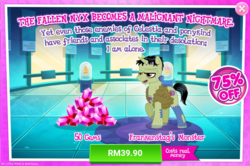 Size: 1039x688 | Tagged: safe, gameloft, idw, frankenstag's monster, pony, unicorn, g4, my little pony: magic princess, advertisement, costs real money, frankenstein's monster, gem, idw showified, introduction card, sale