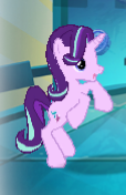 Size: 114x176 | Tagged: safe, gameloft, starlight glimmer, pony, unicorn, g4, bipedal, female, gameloft shenanigans, mare, open mouth, picture for breezies, rearing, smiling
