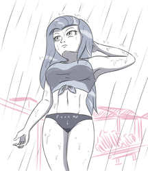 Size: 1968x2283 | Tagged: safe, artist:sumin6301, limestone pie, equestria girls, g4, armpits, belly button, equestria girls-ified, female, rain, simple background, solo, wet mane, white background