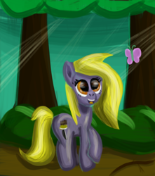 Size: 1699x1926 | Tagged: safe, artist:platinumdrop, oc, oc only, unnamed oc, butterfly, earth pony, pony, solo