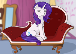 Size: 6000x4296 | Tagged: safe, artist:kirr12, rarity, pony, unicorn, g4, blushing, couch, cute, eyes closed, female, mare, sitting, solo