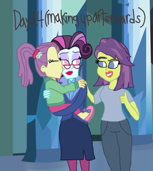 Size: 1500x1671 | Tagged: safe, artist:ktd1993, lily pad (g4), principal abacus cinch, victoria, equestria girls, g4, 24, 30 day otp challenge, cheek kiss, cinchtoria, female, kissing, lesbian, making up, thumbs up