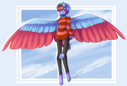 Size: 3425x2310 | Tagged: safe, artist:stormcloud-yt, rainbow dash, pegasus, anthro, unguligrade anthro, g4, choker, clothes, colored wings, ear piercing, female, high res, looking at you, mare, nose piercing, nose ring, piercing, solo, spiked choker, wings