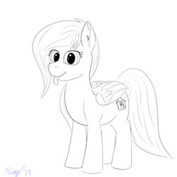 Size: 1600x1600 | Tagged: safe, alternate version, artist:kalashnikitty, oc, oc only, oc:flugel, pony, :p, cute, female, lineart, mare, solo, standing, tongue out