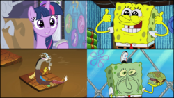 Size: 1920x1080 | Tagged: safe, artist:cartoonmasterv3, edit, edited screencap, screencap, discord, twilight sparkle, alicorn, pony, g4, the ending of the end, the summer sun setback, comic, male, meme, modern spongebob, nickelodeon, op is a duck, spongebob squarepants, spongebob squarepants (character), twilight sparkle (alicorn)