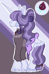Size: 880x1316 | Tagged: safe, artist:grateful-dead-raised, oc, oc only, pony, unicorn, clothes, crack ship offspring, dress, hidden eyes, magical lesbian spawn, next generation, offspring, parent:inky rose, parent:rarity, parents:inkity, solo