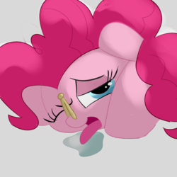 Size: 1000x1000 | Tagged: safe, artist:gassipons, pinkie pie, earth pony, pony, g4, clothes peg on nose, clothespin, drool, female, implied farting, mare, one eye closed, smell, smelly, solo, spit, tongue out