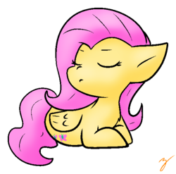 Size: 570x564 | Tagged: safe, artist:zutcha, fluttershy, pegasus, pony, g4, chest fluff, cute, eyes closed, female, folded wings, lying down, mare, outline, prone, shyabetes, simple background, snooty, solo, transparent background, turned head, white outline, wings