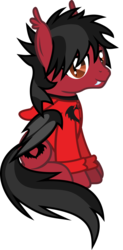 Size: 609x1238 | Tagged: safe, artist:lightningbolt, derpibooru exclusive, bat pony, pony, g4, .svg available, bat wings, clandestine industries, clothes, ear fluff, fall out boy, fangs, folded wings, hair over one eye, hoodie, lidded eyes, looking at you, male, messy mane, messy tail, pete wentz, ponified, show accurate, simple background, sitting, slit pupils, smiling, solo, stallion, svg, transparent background, vector, wings