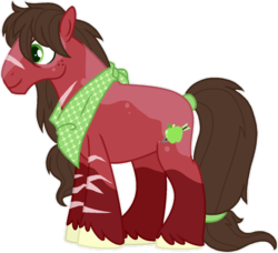 Size: 936x854 | Tagged: safe, artist:adoptimals-fim, oc, oc only, oc:cortland apple, earth pony, pony, base used, coat markings, crack ship offspring, magical gay spawn, male, neckerchief, offspring, parent:big macintosh, parent:trouble shoes, parents:troublemac, scar, socks (coat markings), solo, stallion, unshorn fetlocks
