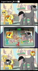 Size: 6341x11705 | Tagged: safe, artist:wizen, oc, oc:lemon lite, oc:yellow list, earth pony, pony, unicorn, body swap, camera, comic, crying, cutie mark, daughter, female, filly, head swap, mad science, mad scientist, male, mother, mother and daughter, open mouth, science, scientist, size difference, text, wat, what has science done