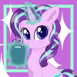 Size: 768x768 | Tagged: source needed, safe, artist:khankhan, starlight glimmer, pony, unicorn, g4, chocolate, cute, ear fluff, empathy cocoa, female, food, glimmerbetes, hot chocolate, levitation, looking at you, magic, mare, marshmallow, solo, telekinesis