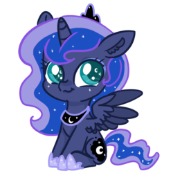 Size: 768x768 | Tagged: source needed, safe, artist:khankhan, princess luna, alicorn, pony, g4, chibi, colored pupils, crown, cute, cutie mark eyes, ear fluff, female, jewelry, lunabetes, mare, regalia, simple background, sitting, solo, transparent background, two toned wings, wingding eyes, wings