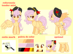 Size: 2144x1580 | Tagged: safe, artist:2pandita, oc, oc only, oc:tender mist, pegasus, pony, female, hat, mare, reference sheet, solo