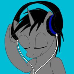 Size: 894x894 | Tagged: safe, artist:ruchiyoto, oc, oc only, oc:black cross, pony, unicorn, blue background, headphones, profile picture, simple background, solo