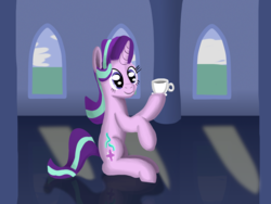 Size: 1920x1440 | Tagged: safe, artist:platinumdrop, starlight glimmer, pony, unicorn, g4, cup, female, mare, solo, teacup
