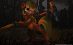 Size: 1920x1200 | Tagged: safe, artist:brainiac, oc, oc only, oc:wisp chaser, cyborg, earth pony, pony, fallout equestria, commission, female, filly, mare, prosthetics, solo, super sledge
