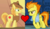 Size: 843x496 | Tagged: safe, edit, edited screencap, screencap, braeburn, spitfire, earth pony, pegasus, pony, g4, newbie dash, over a barrel, duo, female, male, mare, shipping, shipping domino, spitburn, stallion, straight