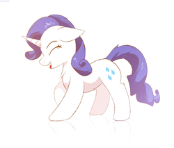 Size: 1200x1024 | Tagged: safe, artist:glazirka, rarity, pony, unicorn, g4, chest fluff, cute, eyes closed, female, floppy ears, mare, open mouth, raised hoof, raribetes, simple background, smiling, solo, white background