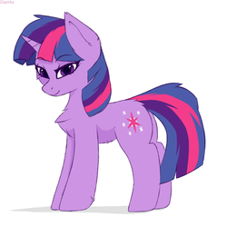 Size: 1024x1024 | Tagged: safe, artist:glazirka, twilight sparkle, pony, unicorn, g4, chest fluff, female, lidded eyes, looking at you, mare, simple background, smiling, solo, unicorn twilight, white background