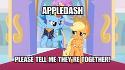 Size: 3416x1920 | Tagged: safe, edit, edited screencap, screencap, applejack, rainbow dash, g4, the last problem, argument in the comments, derail in the comments, duckery in the comments, female, implied appledash, implied lesbian, implied shipping, text