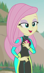 Size: 614x1022 | Tagged: safe, screencap, fluttershy, aww... baby turtles, equestria girls, g4, my little pony equestria girls: better together, beach, beach babe, beautiful, clothes, cropped, cute, female, fluttershy's wetsuit, geode of fauna, lidded eyes, magical geodes, open mouth, shyabetes, smiling, solo, swimsuit, wetsuit