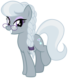 Size: 2800x3200 | Tagged: safe, artist:cheezedoodle96, silver spoon, earth pony, pony, g4, .svg available, beauty mark, braid, eyeshadow, female, future, glasses, high res, looking at you, makeup, mare, older, older silver spoon, ponytail, raised leg, simple background, smiling, svg, transparent background, vector