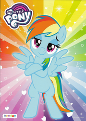 Size: 1200x1673 | Tagged: safe, rainbow dash, pegasus, pony, g4, official, bendon, bipedal, coloring book, cover art, crossed arms, faic, female, head tilt, lidded eyes, looking at you, merchandise, my little pony logo, smiling, smug, smugdash, solo