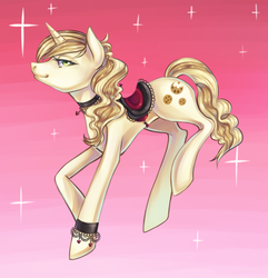 Size: 1020x1056 | Tagged: safe, artist:bakas0baka, sweet biscuit, pony, unicorn, g4, choker, clothes, female, looking at you, mare, saddle, tack