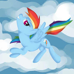 Size: 4000x4000 | Tagged: safe, artist:nemsleep, rainbow dash, pegasus, pony, g4, cloud, female, flying, grin, mare, smiling, solo