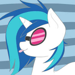 Size: 4000x4000 | Tagged: dead source, safe, artist:nemsleep, dj pon-3, vinyl scratch, pony, unicorn, g4, bust, female, mare, solo, striped background, tongue out
