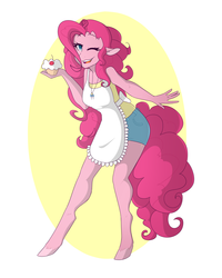 Size: 4000x5000 | Tagged: safe, artist:nemsleep, pinkie pie, earth pony, anthro, unguligrade anthro, g4, apron, clothes, cupcake, cutie mark necklace, female, floppy ears, food, jewelry, necklace, one eye closed, solo, wink