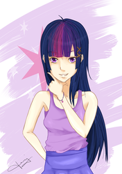 Size: 2097x2974 | Tagged: safe, artist:jenyeongi, twilight sparkle, human, g4, armpits, clothes, female, high res, humanized, skirt, solo, tank top