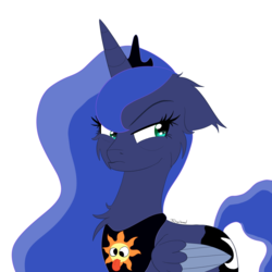 Size: 1500x1500 | Tagged: safe, artist:fajnyziomal, princess luna, alicorn, pony, g4, cheek fluff, chest fluff, female, luna is not amused, mare, simple background, solo, two toned wings, unamused, vandalism, white background, wings