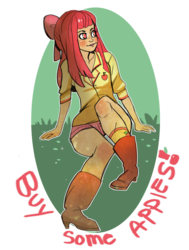 Size: 1623x2143 | Tagged: safe, artist:royalshark, apple bloom, human, g4, boots, buy some apples, clothes, female, humanized, no pupils, shirt, shoes, shorts, simple background, solo, transparent background