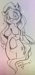 Size: 594x1280 | Tagged: safe, artist:royalshark, fluttershy, pegasus, pony, g4, bipedal, blushing, female, heart, looking at you, mare, monochrome, smiling, solo, sparkles, traditional art, wings