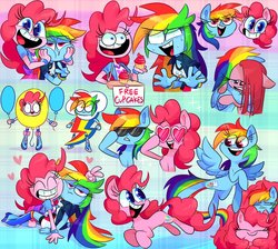 Size: 958x859 | Tagged: safe, artist:vdru7, pinkie pie, rainbow dash, earth pony, pegasus, pony, equestria girls, g4, balloon, cupcake, cute, dashabetes, diapinkes, duo focus, food, heart, rainbow and cupcakes